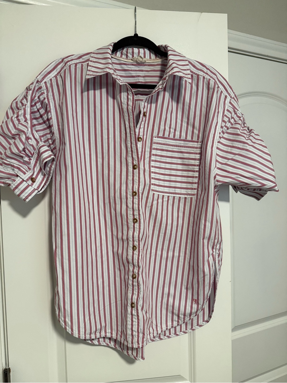 Pilcro Red and White Striped Casual Button-Down Shirt